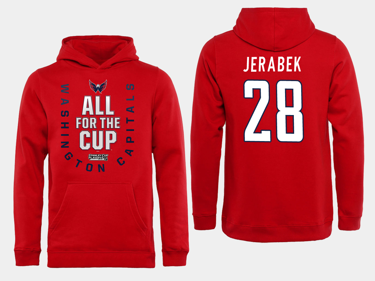Men NHL Washington Capitals 28 Jerabek Red All for the Cup Hoodie